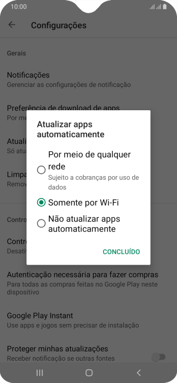 Para ativar a atualização automática de apps via rede celular, você deve pressionar Por meio de qualquer rede. Para ativar a atualização automática de apps via rede celular, você deve pressionar Por meio de qualquer rede.