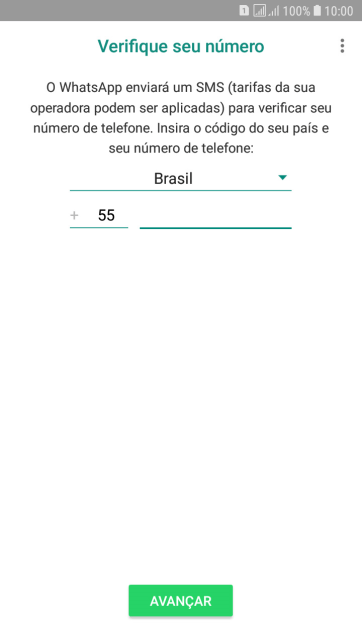 Pressione AVANÇAR. Aguarde até que o celular receba uma SMS para confirmar seu número de telefone. Pressione AVANÇAR. Aguarde até que o celular receba uma SMS para confirmar seu número de telefone.