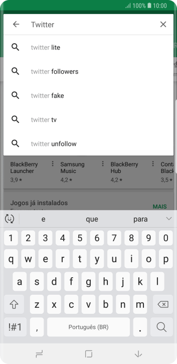 Digite Twitter e pressione o ícone de busca. Digite Twitter e pressione o ícone de busca.