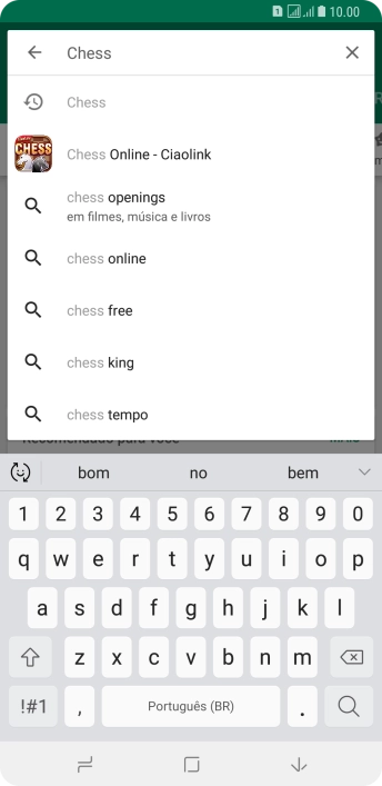 Insira o nome ou assunto do app desejado, e pressione o ícone de busca. Insira o nome ou assunto do app desejado, e pressione o ícone de busca.