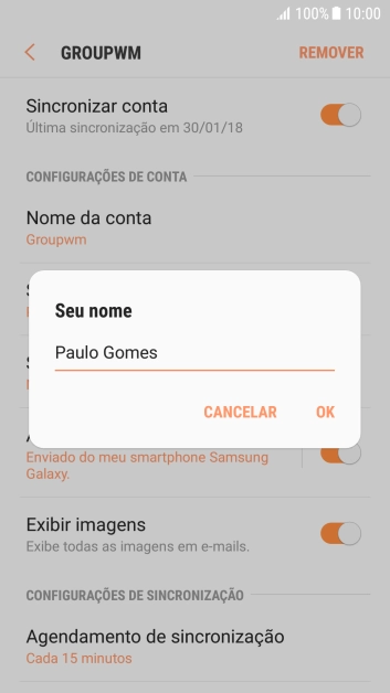 Digite o nome do remetente, e pressione OK. Digite o nome do remetente, e pressione OK.