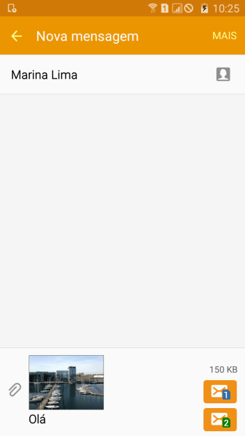 Pressione o ícone de enviar, quando você terminar de escrever a MMS. Pressione o ícone de enviar, quando você terminar de escrever a MMS.