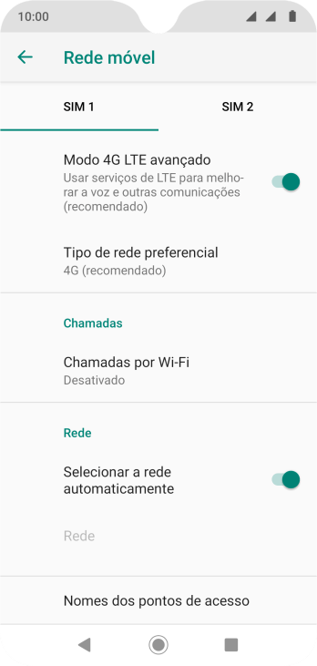 Pressione Nomes dos pontos de acesso. Pressione Nomes dos pontos de acesso.