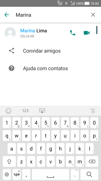 Pressione o ícone de chamada de voz para realizar uma chamada de voz para o contato. Pressione o ícone de chamada de voz para realizar uma chamada de voz para o contato.
