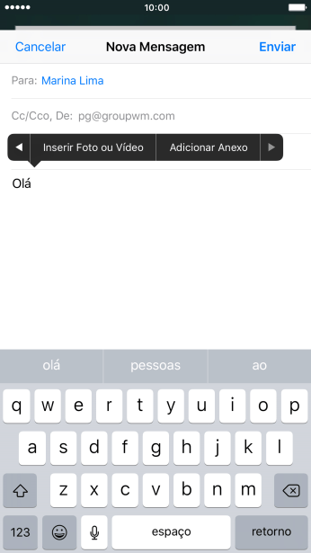 Pressione Inserir Foto ou Vídeo, e siga as indicações da tela para anexar uma foto ou um vídeo. Pressione Inserir Foto ou Vídeo, e siga as indicações da tela para anexar uma foto ou um vídeo.