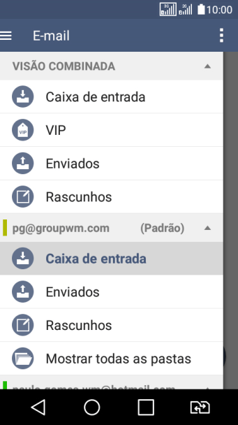 Pressione a caixa de entrada abaixo da conta de e-mail desejada. Pressione a caixa de entrada abaixo da conta de e-mail desejada.