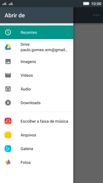 Pressione Arquivos, e navegue até a pasta desejada. Pressione Arquivos, e navegue até a pasta desejada.