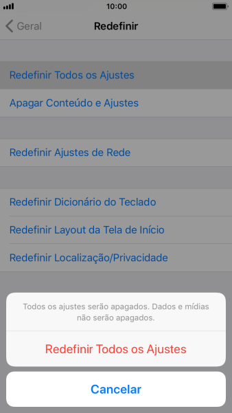 Pressione Redefinir Todos os Ajustes. Pressione Redefinir Todos os Ajustes.