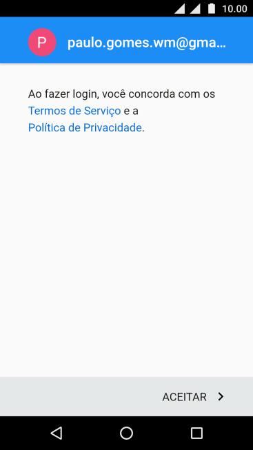 Pressione ACEITAR, e siga as indicações da tela para selecionar as configurações da sua conta Google. Pressione ACEITAR, e siga as indicações da tela para selecionar as configurações da sua conta Google.