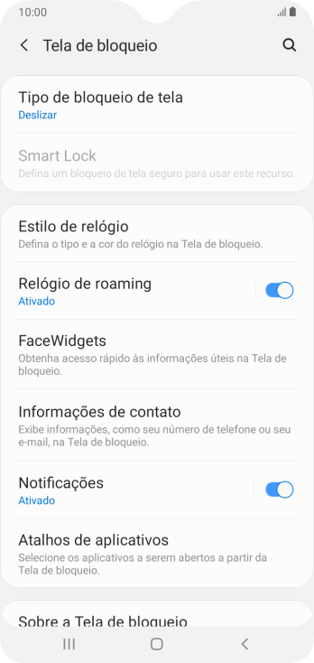 Pressione Tipo de bloqueio de tela. Pressione Tipo de bloqueio de tela.