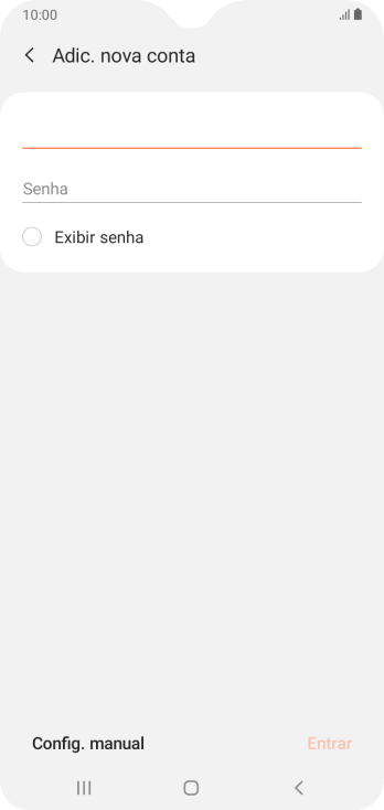Pressione Senha e digite a senha da sua conta e-mail. Pressione Senha e digite a senha da sua conta e-mail.