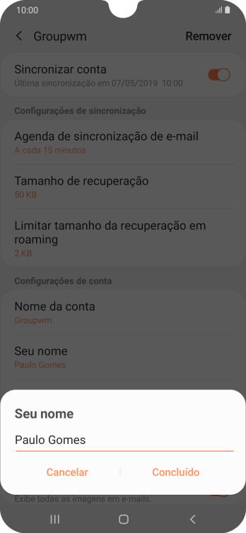 Digite o nome do remetente, e pressione Concluído. Digite o nome do remetente, e pressione Concluído.