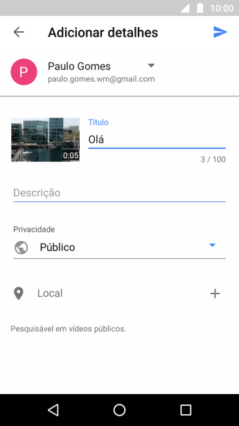 Escreva o texto desejado, e pressione o ícone de upload. Escreva o texto desejado, e pressione o ícone de upload.