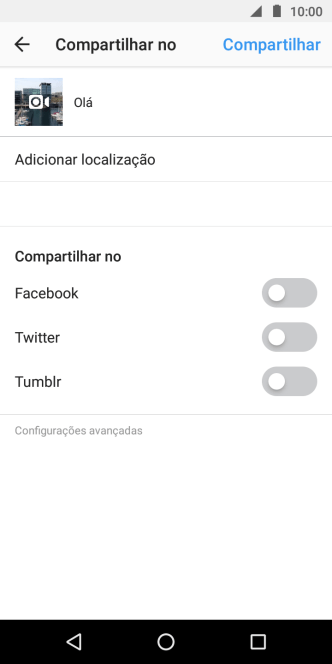Digite o texto desejado, e pressione Compartilhar. Digite o texto desejado, e pressione Compartilhar.