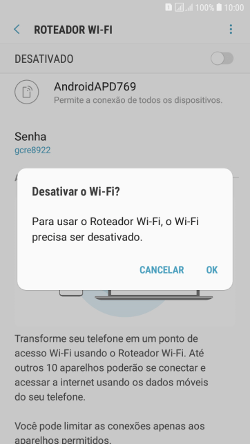 Se o Wi-Fi estiver ativado você deve pressionar OK. Se o Wi-Fi estiver ativado você deve pressionar OK.