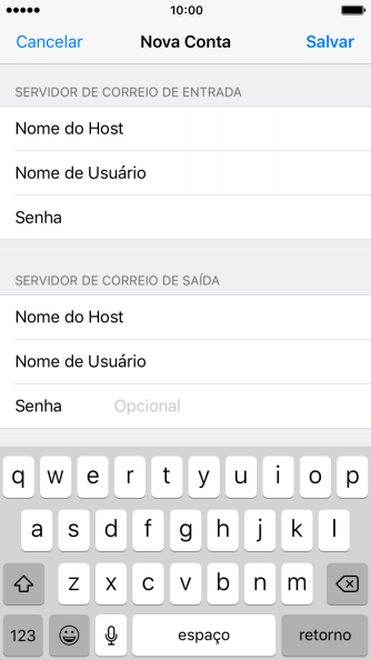 Pressione Senha e digite a senha da sua conta e-mail. Pressione Senha e digite a senha da sua conta e-mail.