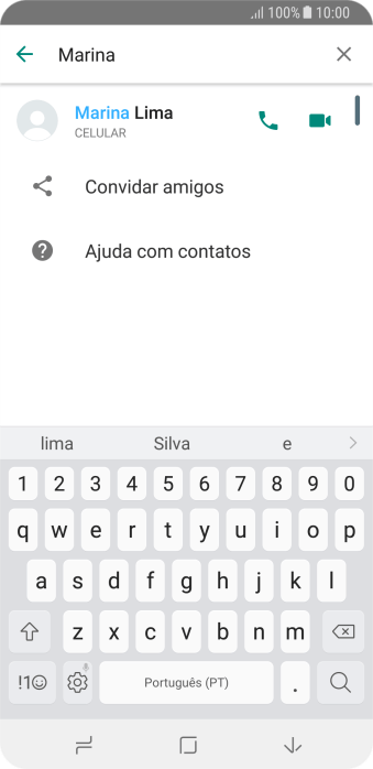 Pressione o ícone de chamada de voz para realizar uma chamada de voz para o contato. Pressione o ícone de chamada de voz para realizar uma chamada de voz para o contato.