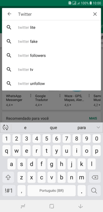 Digite Twitter e pressione o ícone de busca. Digite Twitter e pressione o ícone de busca.