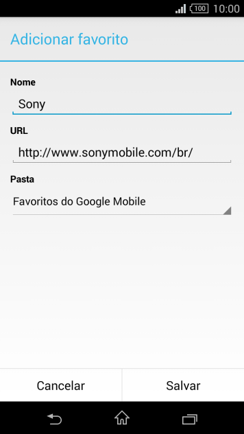 Digite o nome do favorito, e pressione Salvar. Digite o nome do favorito, e pressione Salvar.