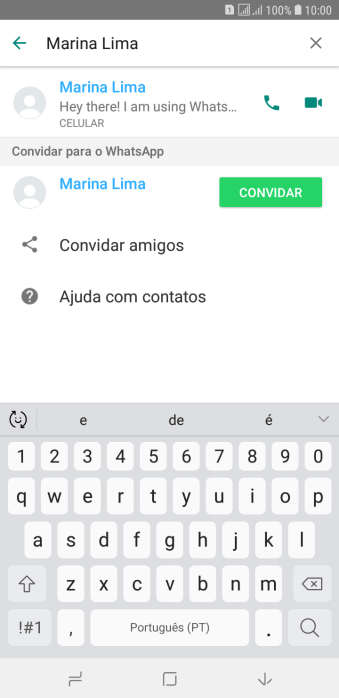 Pressione o ícone de chamada de voz para realizar uma chamada de voz para o contato. Pressione o ícone de chamada de voz para realizar uma chamada de voz para o contato.