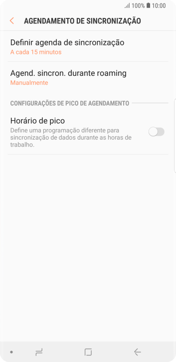 Pressione Definir agenda de sincronização. Pressione Definir agenda de sincronização.