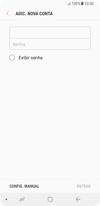 Pressione Senha e digite a senha da sua conta e-mail. Pressione Senha e digite a senha da sua conta e-mail.