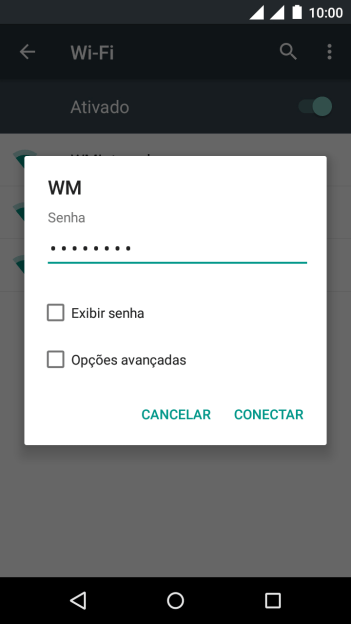 Digite a senha da sua conta da rede Wi-Fi, e pressione CONECTAR. Digite a senha da sua conta da rede Wi-Fi, e pressione CONECTAR.