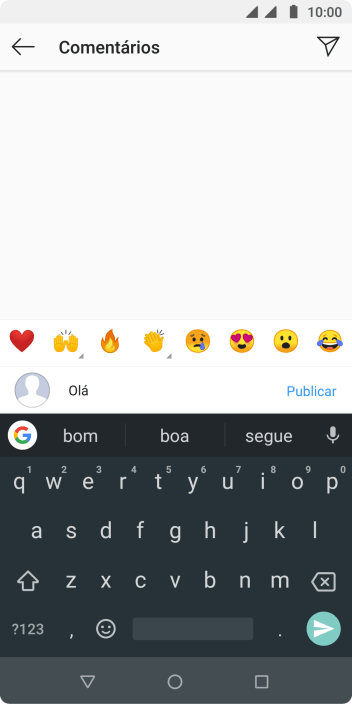 Digite o texto, e pressione Publicar. Digite o texto, e pressione Publicar.