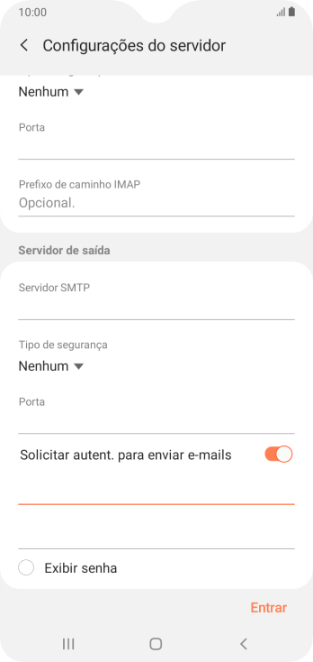 Pressione o campo da senha, e insira a senha do servidor de saída do seu provedor de e-mails. Pressione o campo da senha, e insira a senha do servidor de saída do seu provedor de e-mails.