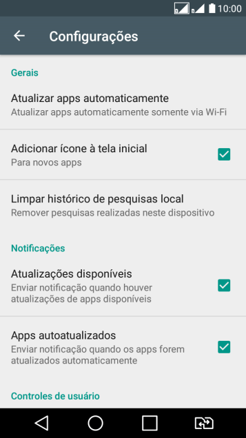 Pressione Atualizar apps automaticamente. Pressione Atualizar apps automaticamente.