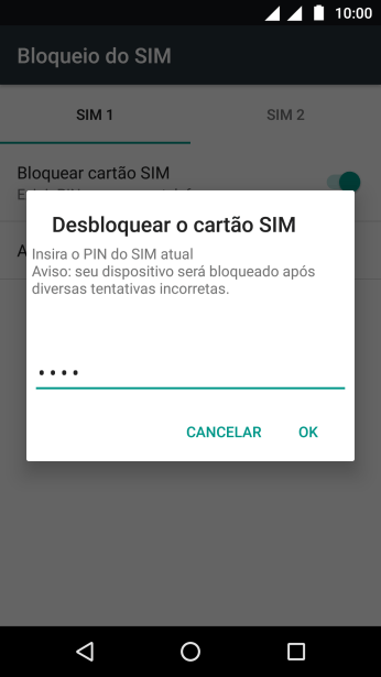 Digite um código PIN de quatro cifras e pressione OK. O código PIN padrão é 1010. Digite um código PIN de quatro cifras e pressione OK. O código PIN padrão é 1010.