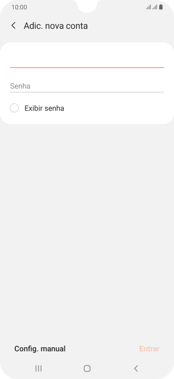 Pressione Senha e digite a senha da sua conta e-mail. Pressione Senha e digite a senha da sua conta e-mail.