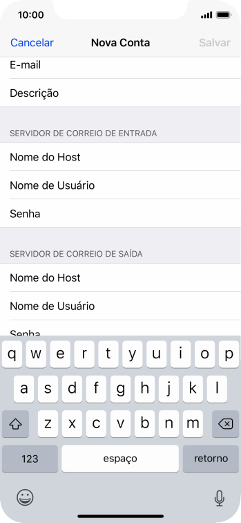 Pressione Nome de Usuário, e digite o nome de usuário da sua conta e-mail. Pressione Nome de Usuário, e digite o nome de usuário da sua conta e-mail.