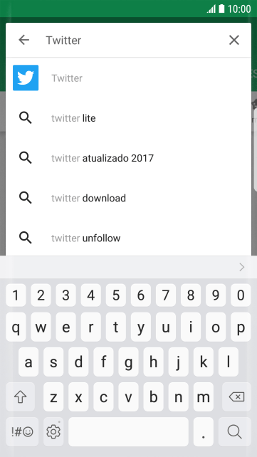Digite Twitter e pressione o ícone de busca. Digite Twitter e pressione o ícone de busca.