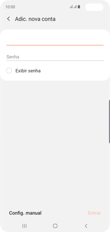 Pressione Senha e digite a senha da sua conta e-mail. Pressione Senha e digite a senha da sua conta e-mail.