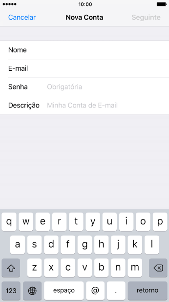 Pressione Senha e digite a senha da sua conta e-mail. Pressione Senha e digite a senha da sua conta e-mail.
