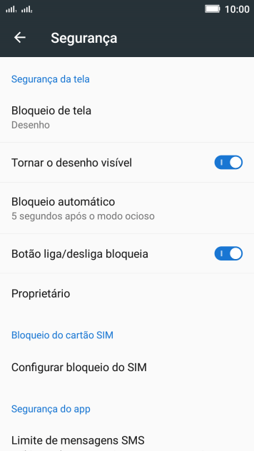 Pressione Configurar bloqueio do SIM. Pressione Configurar bloqueio do SIM.