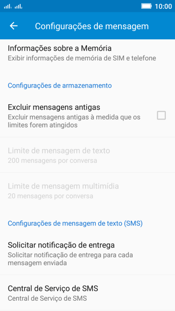 Pressione Central de de Serviço de SMS. Pressione Central de de Serviço de SMS.