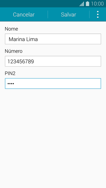 Digite o código PIN2, e pressione Salvar. Digite o código PIN2, e pressione Salvar.