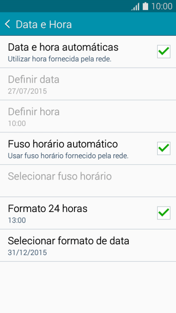 Pressione Data e hora automáticas para ativar a função. Pressione Data e hora automáticas para ativar a função.