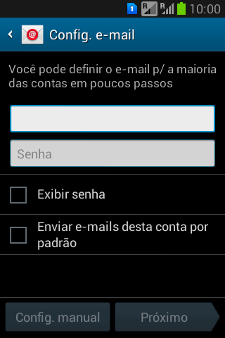 Pressione Senha e digite a senha da sua conta e-mail. Pressione Senha e digite a senha da sua conta e-mail.