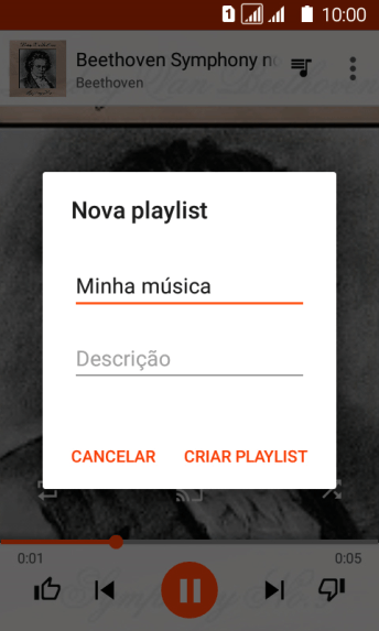 Digite o nome da lista de reprodução, e pressione CRIAR PLAYLIST. Digite o nome da lista de reprodução, e pressione CRIAR PLAYLIST.
