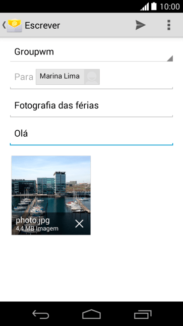 Pressione o ícone de enviar, quando você terminar de escrever seu e-mail. Pressione o ícone de enviar, quando você terminar de escrever seu e-mail.