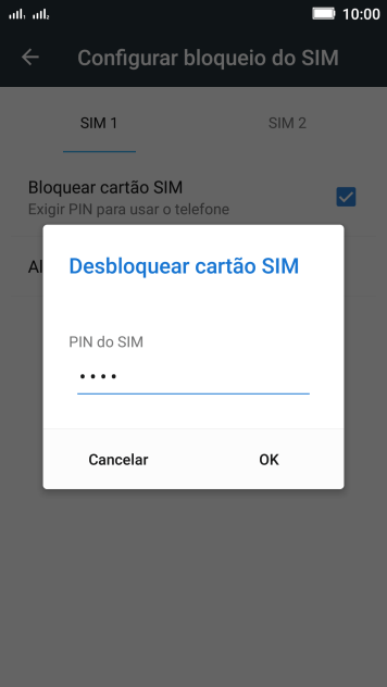 Digite um código PIN de quatro cifras e pressione OK. O código PIN padrão é 1010. Digite um código PIN de quatro cifras e pressione OK. O código PIN padrão é 1010.