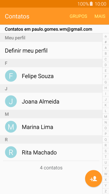 Pressione o ícone de novo contato. Pressione o ícone de novo contato.