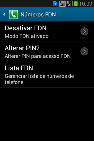 Pressione Desativar FDN para desativar a os números de discagem fixa. Pressione Desativar FDN para desativar a os números de discagem fixa.