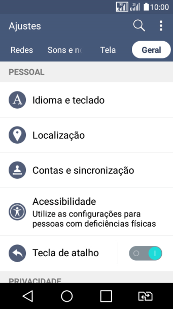 Pressione Contas e sincronização. Pressione Contas e sincronização.