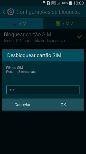 Digite um código PIN de quatro cifras e pressione OK. O código PIN padrão é 1010. Digite um código PIN de quatro cifras e pressione OK. O código PIN padrão é 1010.