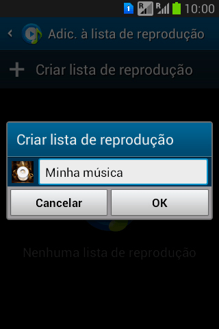 Digite o nome da lista de reprodução, e pressione OK. Digite o nome da lista de reprodução, e pressione OK.