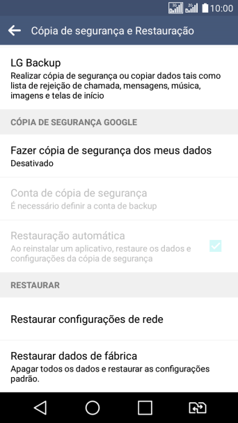 Pressione Restaurar dados de fábrica. Pressione Restaurar dados de fábrica.